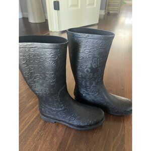UGG 3385 Black Logo Rubber Rain Boots Women’s 5 Waterproof Mid-Calf Pull On